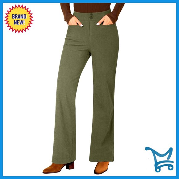 Pants - Corduroy Wide Leg Pants High Waisted Elastic Waist Work Casual Trousers